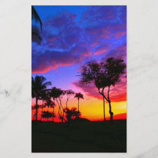 Papeterie Coucher de soleil bleu rouge exotique palmiers pla