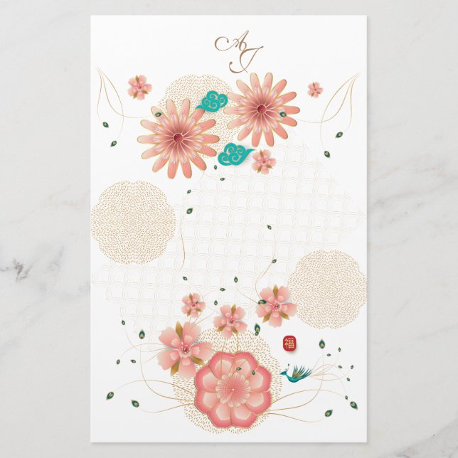 Papeterie Coutume de décor de jardin de fleurs de pêche de (Devant)