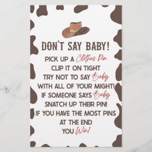 Papeterie Cowboy Rodeo Western ne pas dire Baby shower jeu