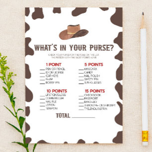 Papeterie Cowboy Rodeo What's In Purse Baby shower Jeu