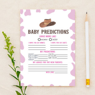 Papeterie Cowgirl Rodeo Baby shower Prédictions Activité