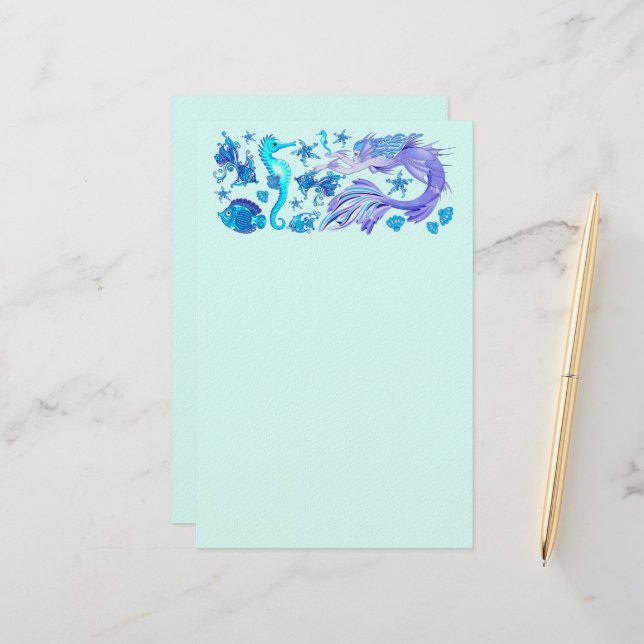 Papeterie Créature de la fée mauve de sirène (Devant/Arrière en situation)