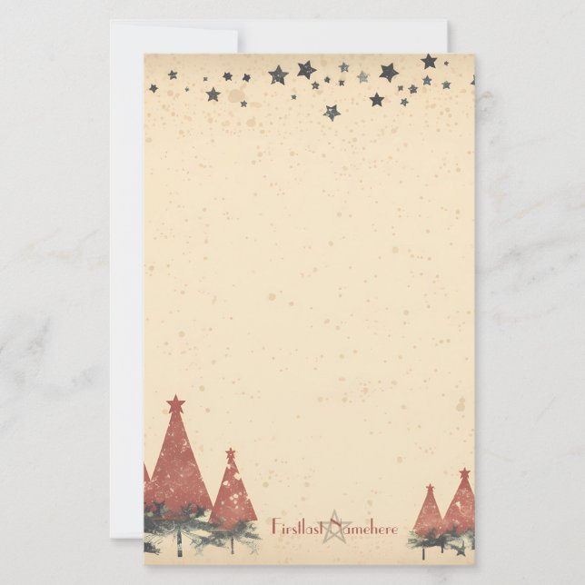 Papeterie Créez Votre Propre Céleste Yule Rouge Gris Rétro (Devant)