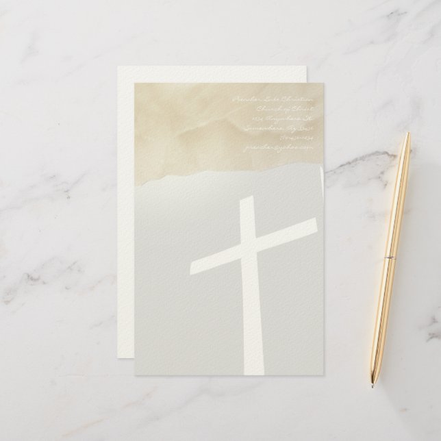 Papeterie Croix Chrétienne sur Gris (Devant/Arrière en situation)