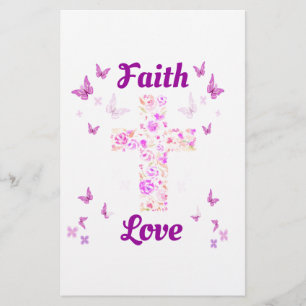Papeterie Croix de roses de la foi et de l'amour avec papill