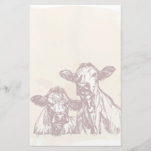 Papeterie Croquis d'aspiration de main de deux vaches et cru