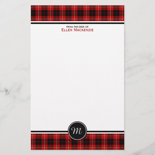 Papeterie Cunningham Clan Tartan Rouge et noir Monogramme (Devant)