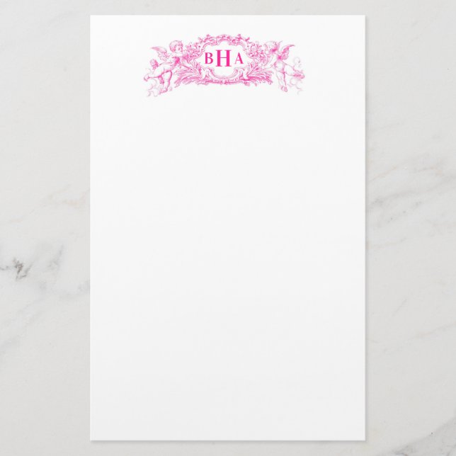 Papeterie Cupidons roses et Monogramme (Devant)