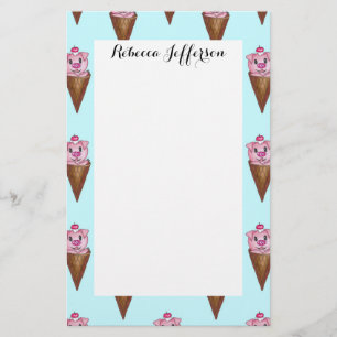 Papeterie Cute aquarelle Crème de glace rose pâle Motif Tu