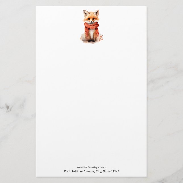Papeterie Cute Fox Pup in a Red Scarf (Devant)