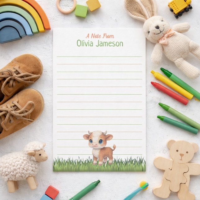 Papeterie Cute Kid's Name Hereford Cow Lined Stationery (Créateur téléchargé)