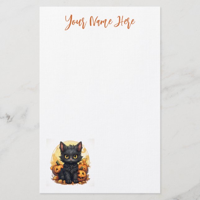 Papeterie Cute Kitten noir avec Jack-O-Lanterns Halloween (Devant)