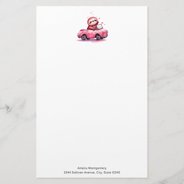 Papeterie Cute Sloth Driving a Pink Convertible (Devant)