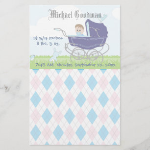 Papeterie Cute Vintage Blue Baby Boy Carriage