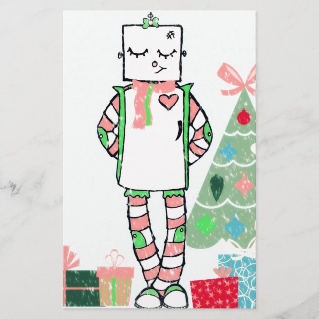 Papeterie Cute Vintage Pastel Robot & Arbre (Devant)