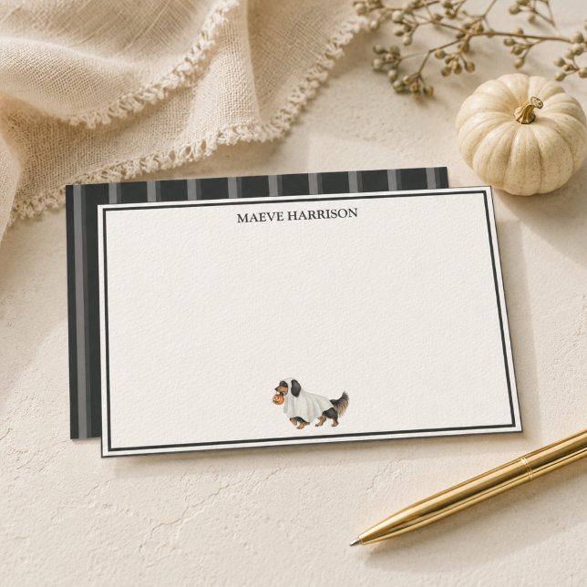 Papeterie Dachshund Halloween rayé de charbon Prépa (Preppy Charcoal Stripe Halloween Dachshund Stationery)
