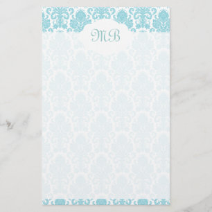 Papeterie Damassé bleue décorée d'un monogramme