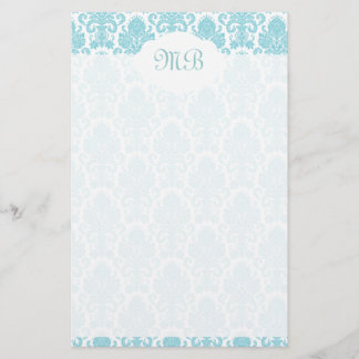 Papeterie Damassé bleue décorée d'un monogramme