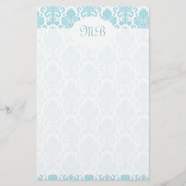Papeterie Damassé bleue décorée d'un monogramme (Devant)