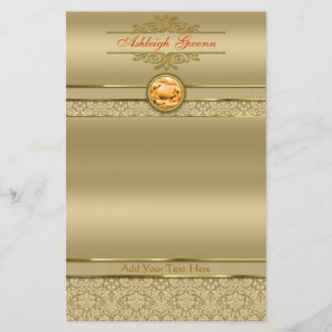 Papeterie Damassé métallique d'or de pierre gemme orange d