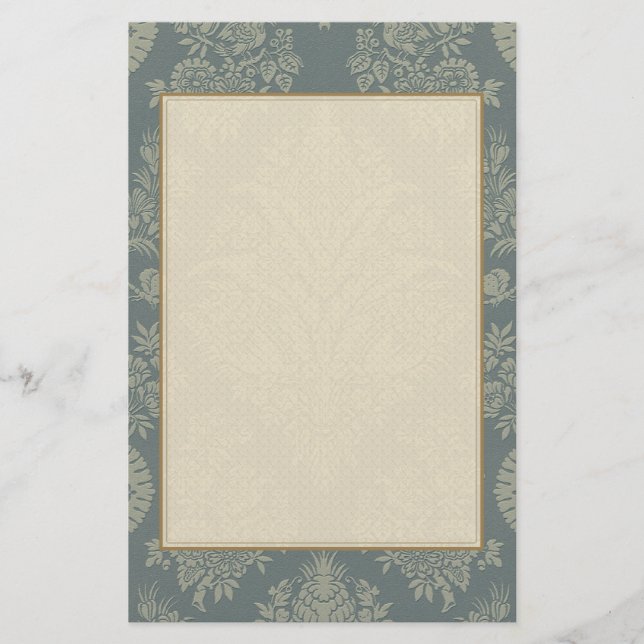 Papeterie Damassé vintage en vert antique (Devant)