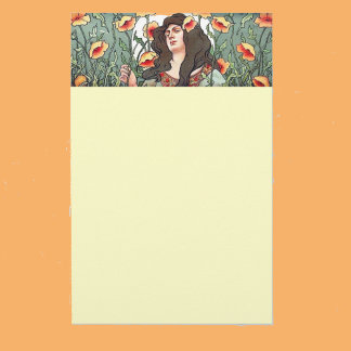 Papeterie Dame Art Nouveau avec fleurs fixes