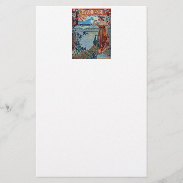 Papeterie Dame Art Nouveau avec Peacock (Devant)