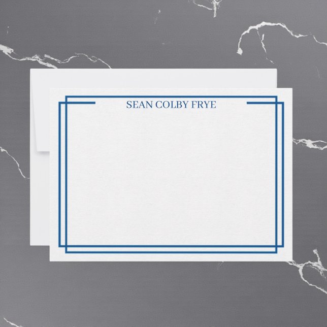 Papeterie de carte de note à bordure bleu marine m (modern minimalist personalized note card set)