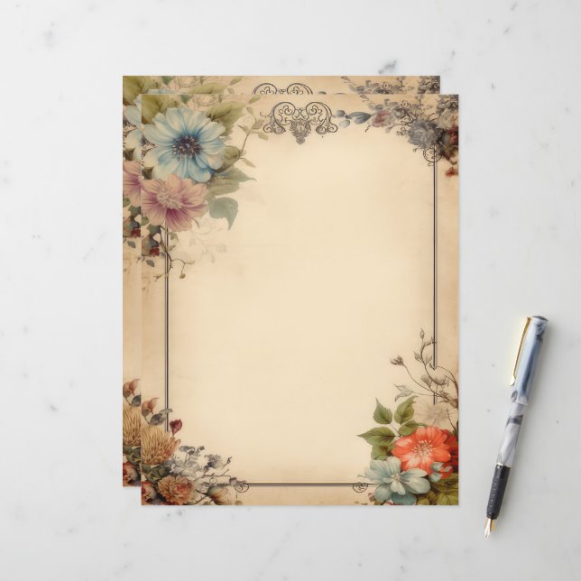 Papeterie de journal de bricolage floral Shabby Ch (Devant/Arrière en situation)