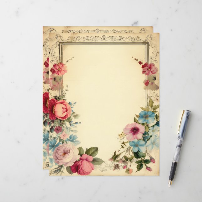 Papeterie de journal de bricolage floral Shabby Ch (Devant/Arrière en situation)