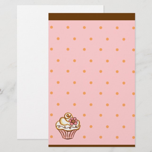 Papeterie de la boulangerie de cupcake rose marron (Devant / Derrière)