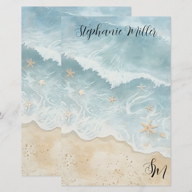 Papeterie de plage à l'aquarelle  (Devant / Derrière)