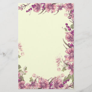 Papeterie Décor pourpre de fleur et de frontière de baies