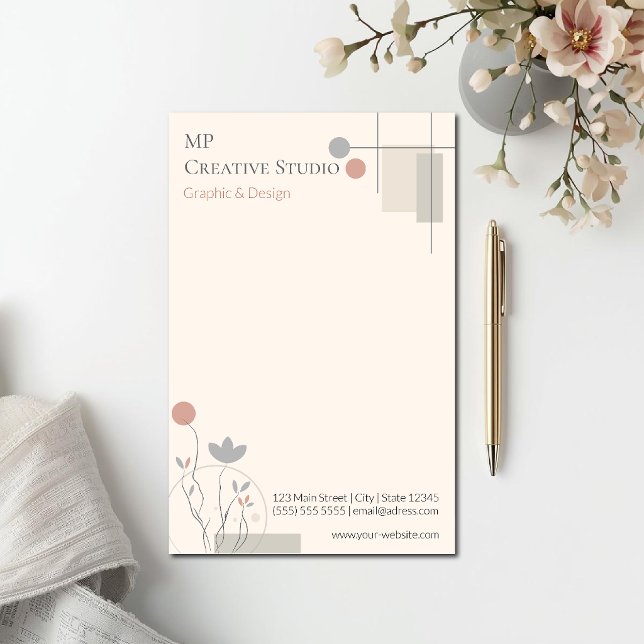 Papeterie Design Abstrait Pastel : Florales Modernes & Géomé (Créateur téléchargé)