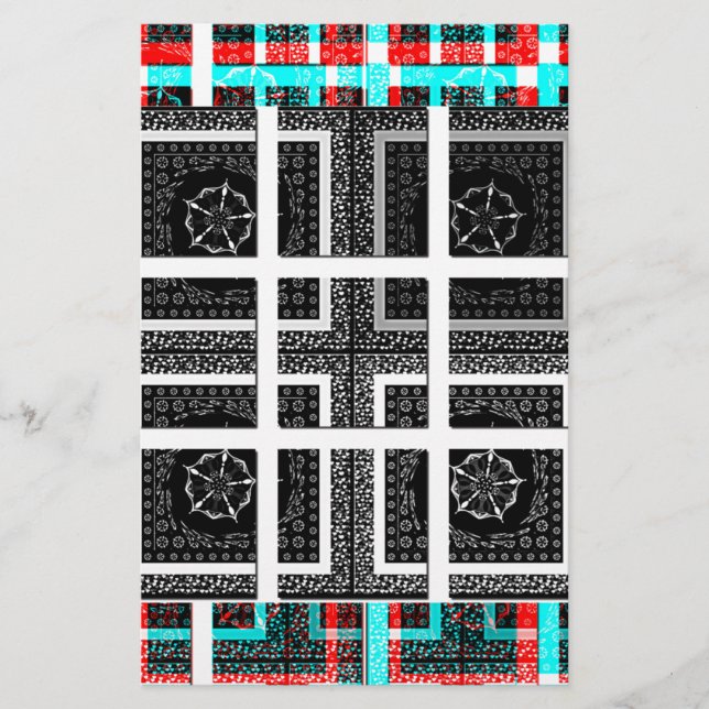 Papeterie Design graphique À damiers noir, blanc et rouge (Devant)