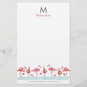 Papeterie Dessin de monogramme de flamants roses et oiseaux