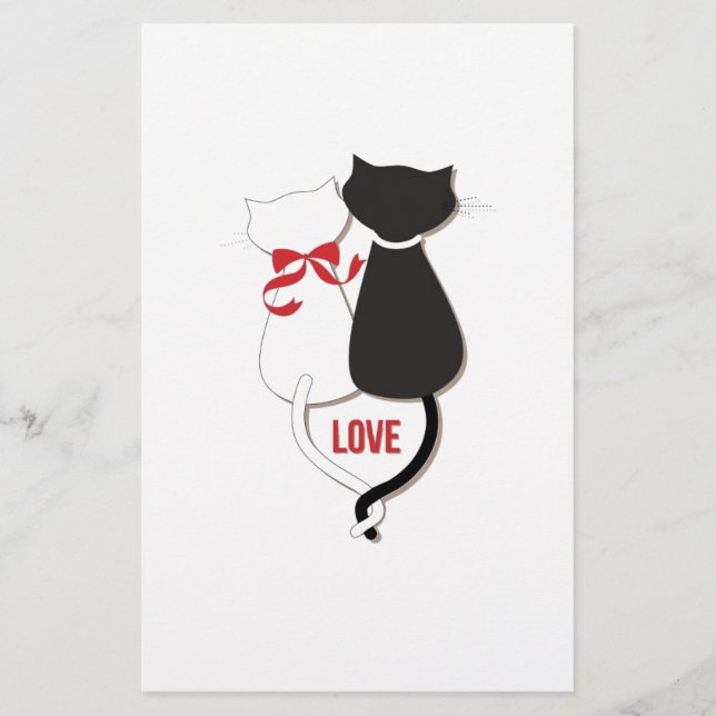 Papeterie Deux chats en amour, Rouge, Noir, Coeurs (Devant)