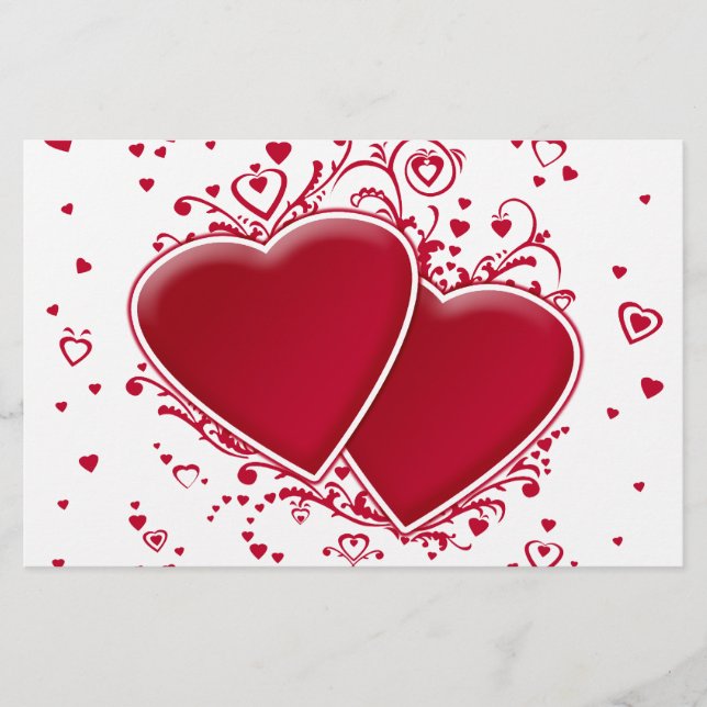 Papeterie Deux Coeurs rouges pour la Saint-Valentin (Devant)