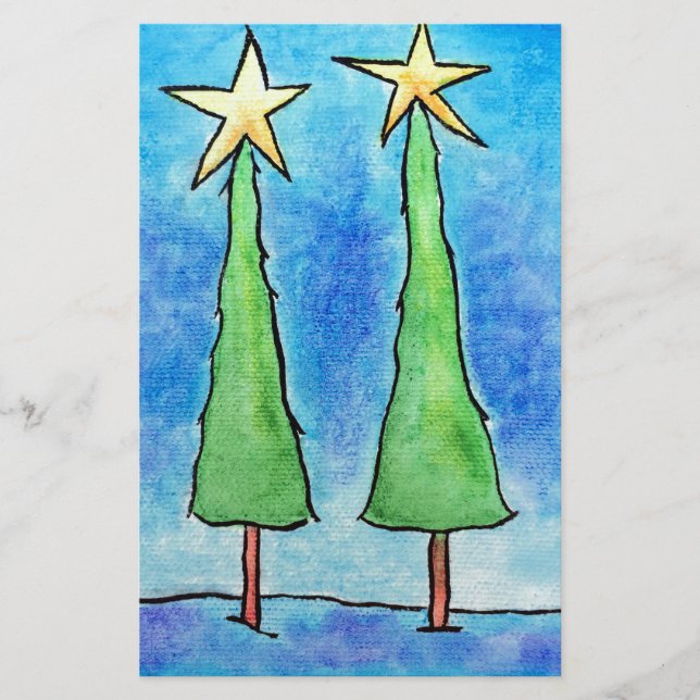 Papeterie Deux grands arbres de Noël (Devant)