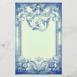 Papeterie Deux petits anges de Noël à la frontière bleue