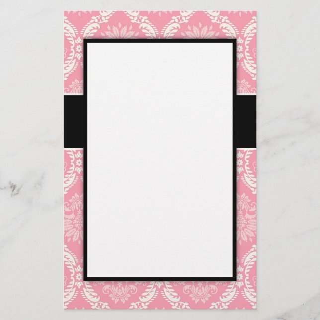 Papeterie deux rose et crème élégant pastel doux damassé (Devant)