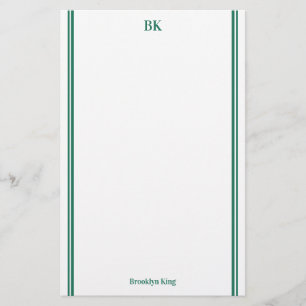 Papeterie Double trait vert foncé Monogramme et nom