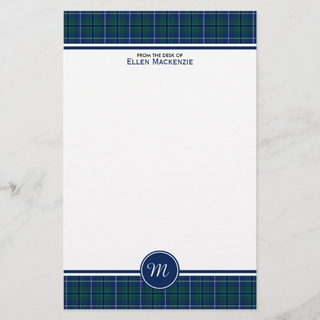 Papeterie Douglas Clan Bleu foncé Tartan moderne Monogramme (Devant)