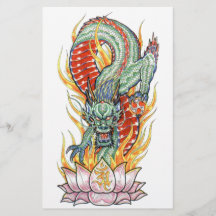 Dragon japonais et fleur de lotus