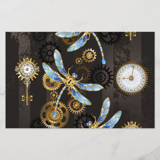 Papeterie Dragonflies de Steampunk sur arrière - plan rayé b (Devant)