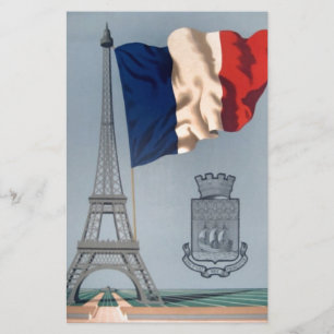 Papeterie Drapeau national vintage et Tour Eiffel