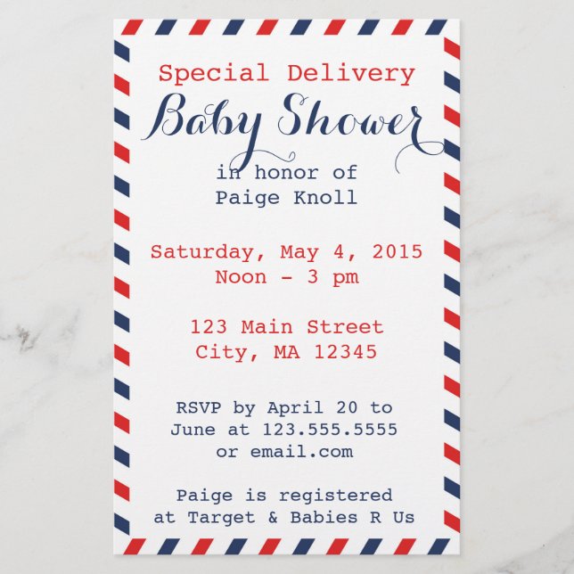 Papeterie du service postal baby shower (Devant)