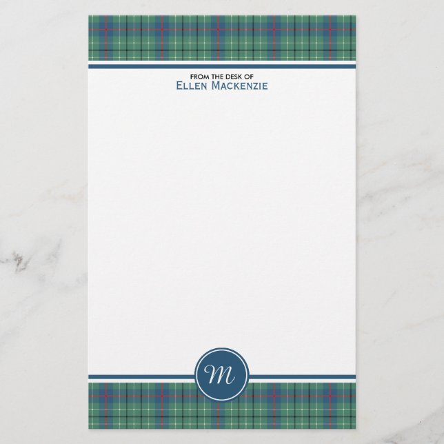 Papeterie Duncan Clan Lumière Vert Ancien Tartan Monogramme (Devant)