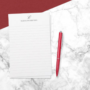 Papeterie Élégance Simple Monogramme Noir et Blanc Ligné