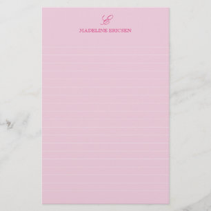 Papeterie Élégance Simple Monogramme Rose Ligné